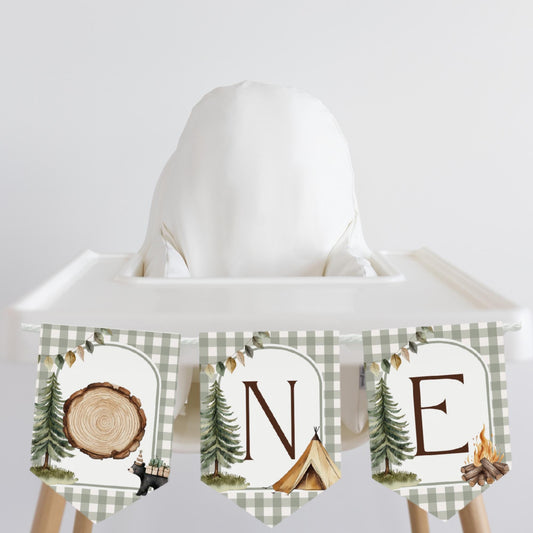 One Happy Camper Highchair Banner One Happy Camper Birthday Camping Party Decor Camping 1st Birthday Sign Cake Smash Wild One Party Decor
