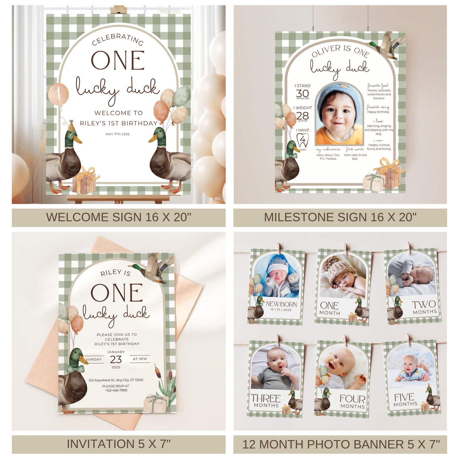 One Lucky Duck Birthday Invite Duck First Birthday Party Decor Mallard Duck 1st Birthday Bundle Duck Theme Party First Hunt Birthday Decor