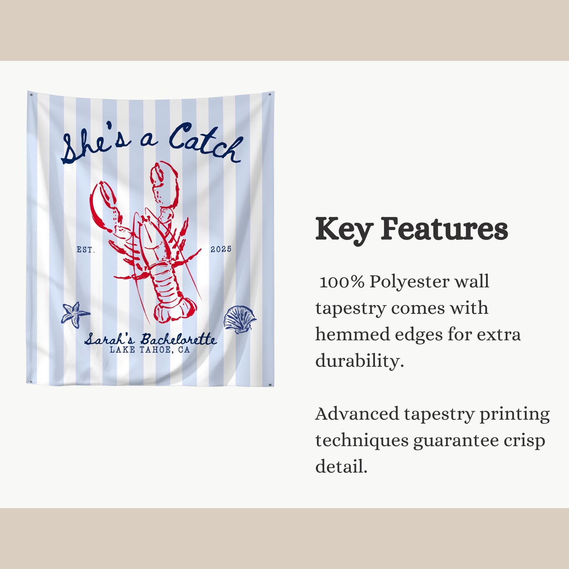 She&#39;s a Catch Bachelorette Banner Custom Lobster Theme Bachelorette Decor East Coast Bridal Shower Photo Backdrop Coastal Bachelorette Sign