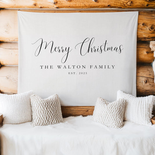 Personalized Family Christmas Sign Last Name Sign Family First Christmas Wall Hanging Merry Christmas Sign Custom Holiday Banner