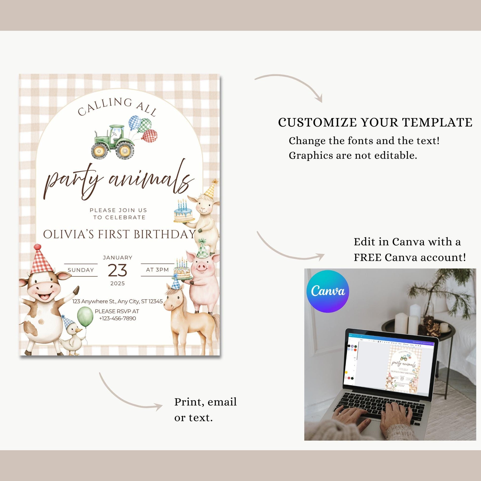 Farm Birthday Invitation Farm Animals Party Invites Barnyard Animals Ranch Kids Birthday Invitation Calling All Party Animals Birthday Evite