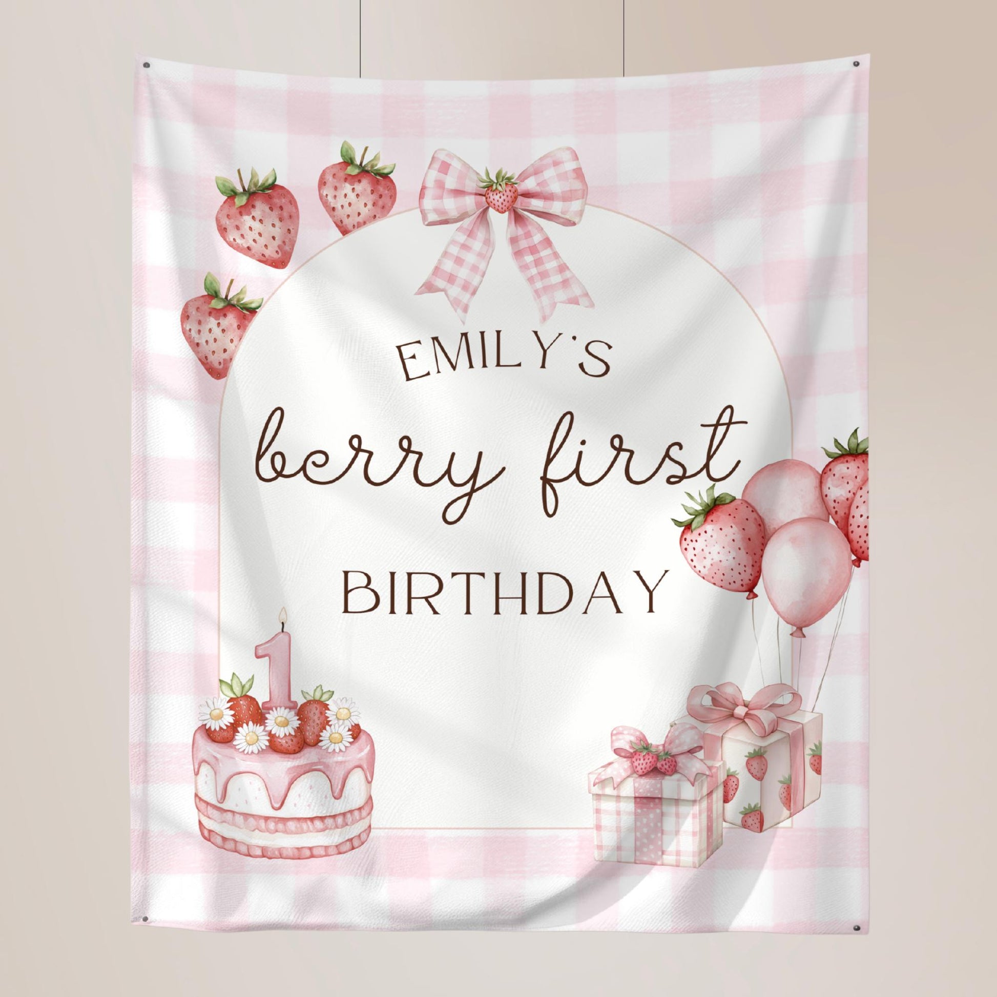 Berry First Birthday Tapestry Decor Personalized Girl 1st Birthday Banner Strawberry Birthday Welcome Sign Berry Sweet to be One Party Decor