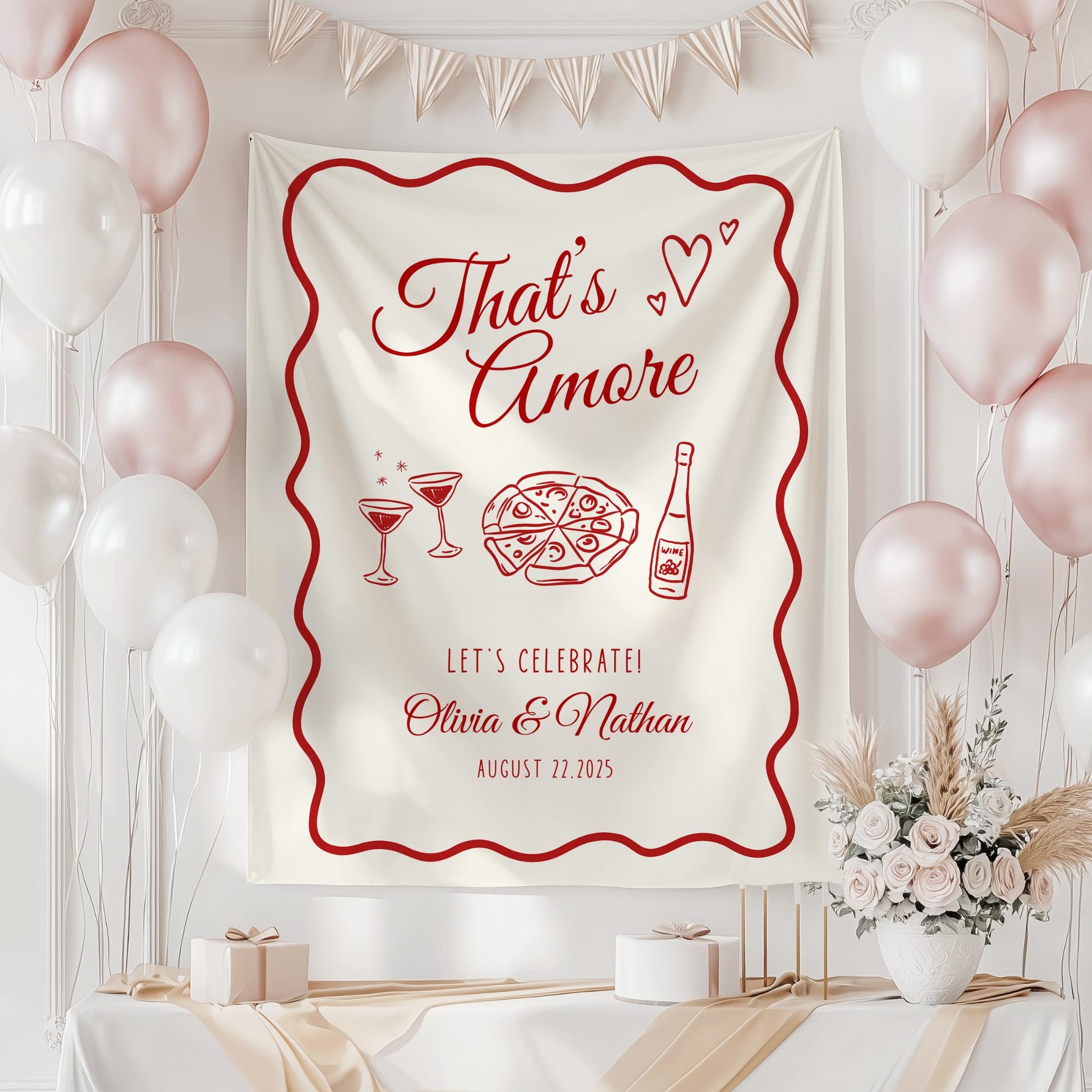 That&#39;s Amore Engagement Party Welcome Sign Amore Bridal Shower Sign Whimsical Italian Theme Bachelorette Pizza Rehearsal Dinner Decor