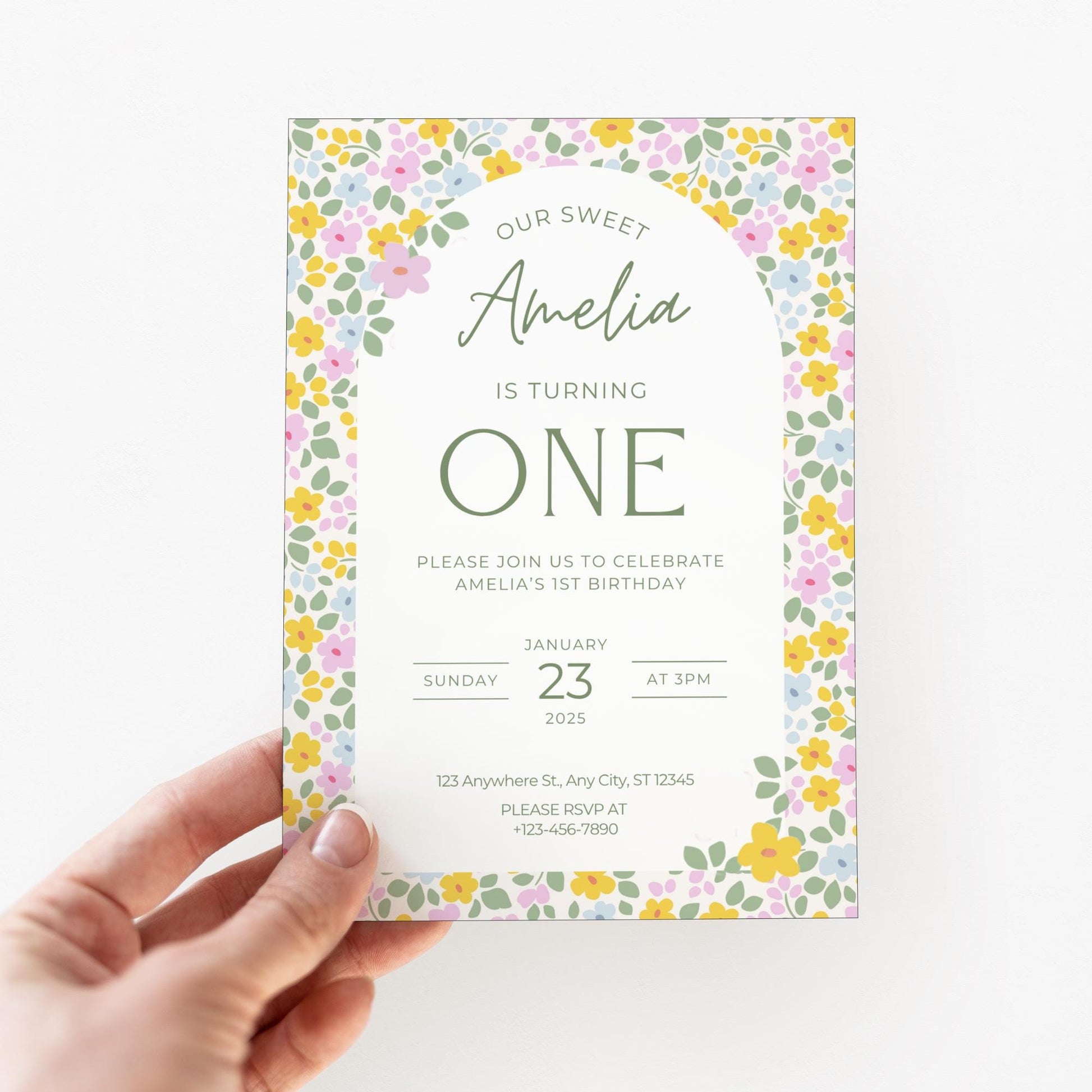 Floral First Birthday Invitation Girls First Birthday Boho Flower Invite Wildflower 1st Birthday Wild One Party Garden Theme Birthday Evite