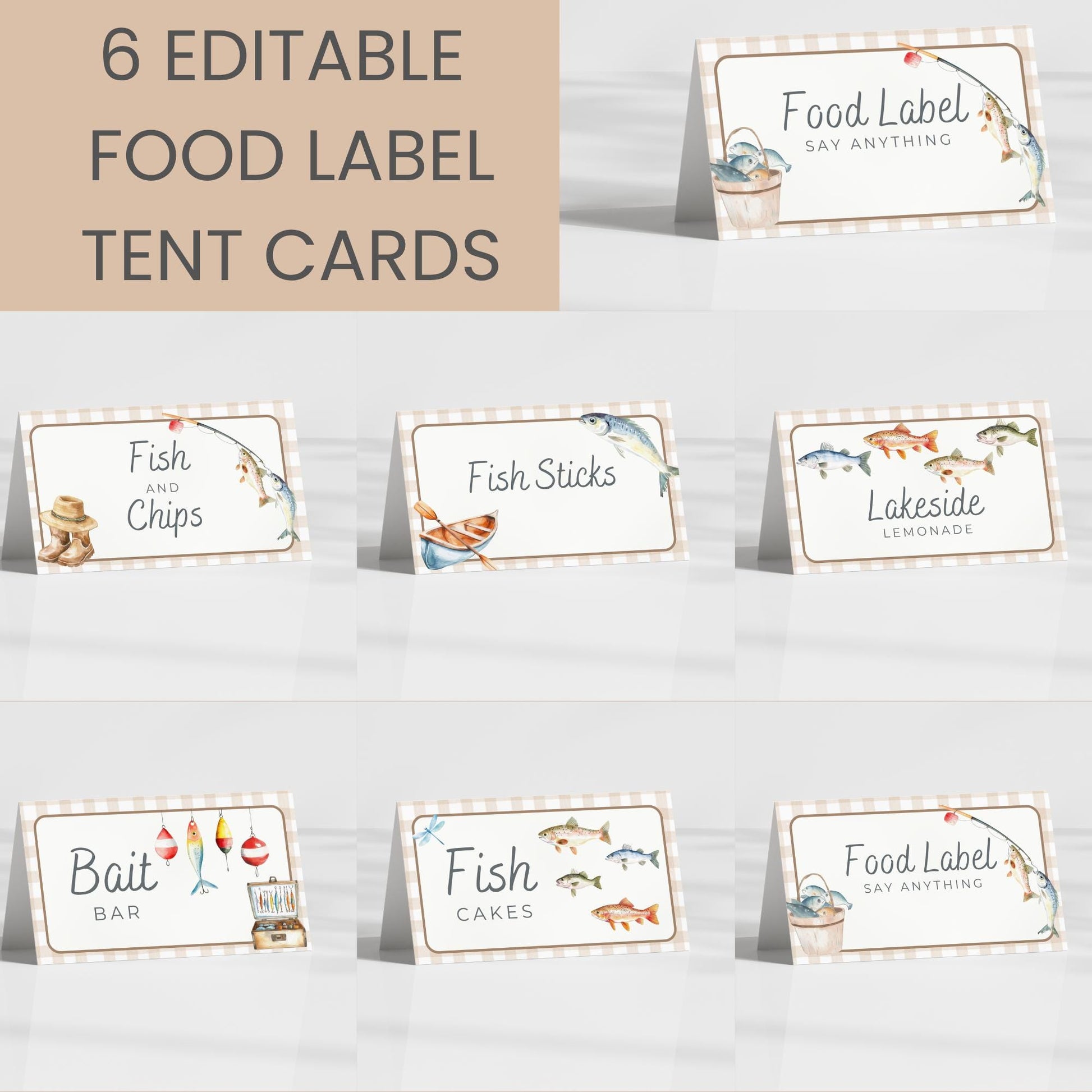 OFishAlly One Birthday Buffet Labels Fishing 1st Birthday Place Cards First Birthday Food Labels The Big One Birthday Reeling in the Fun