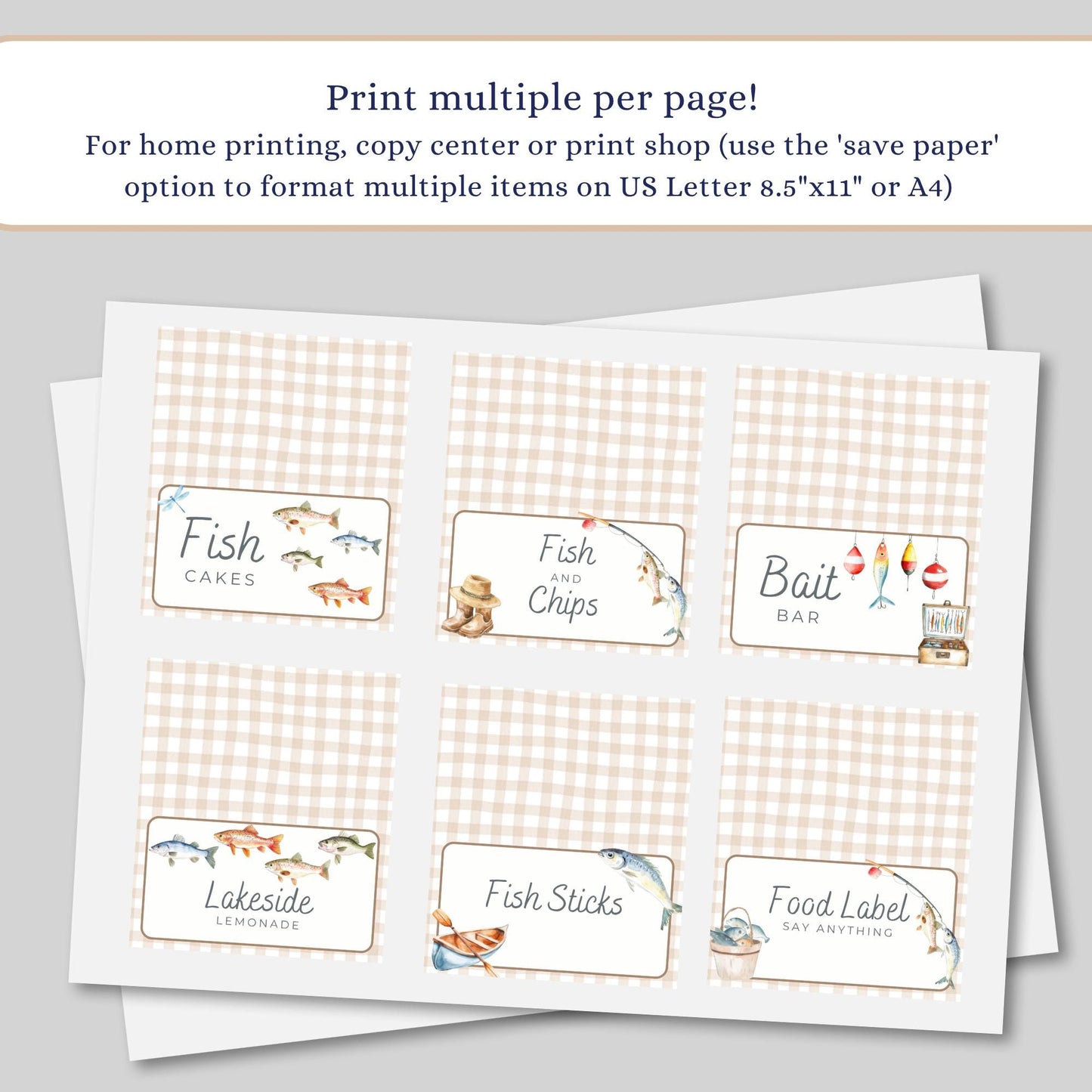 OFishAlly One Birthday Buffet Labels Fishing 1st Birthday Place Cards First Birthday Food Labels The Big One Birthday Reeling in the Fun