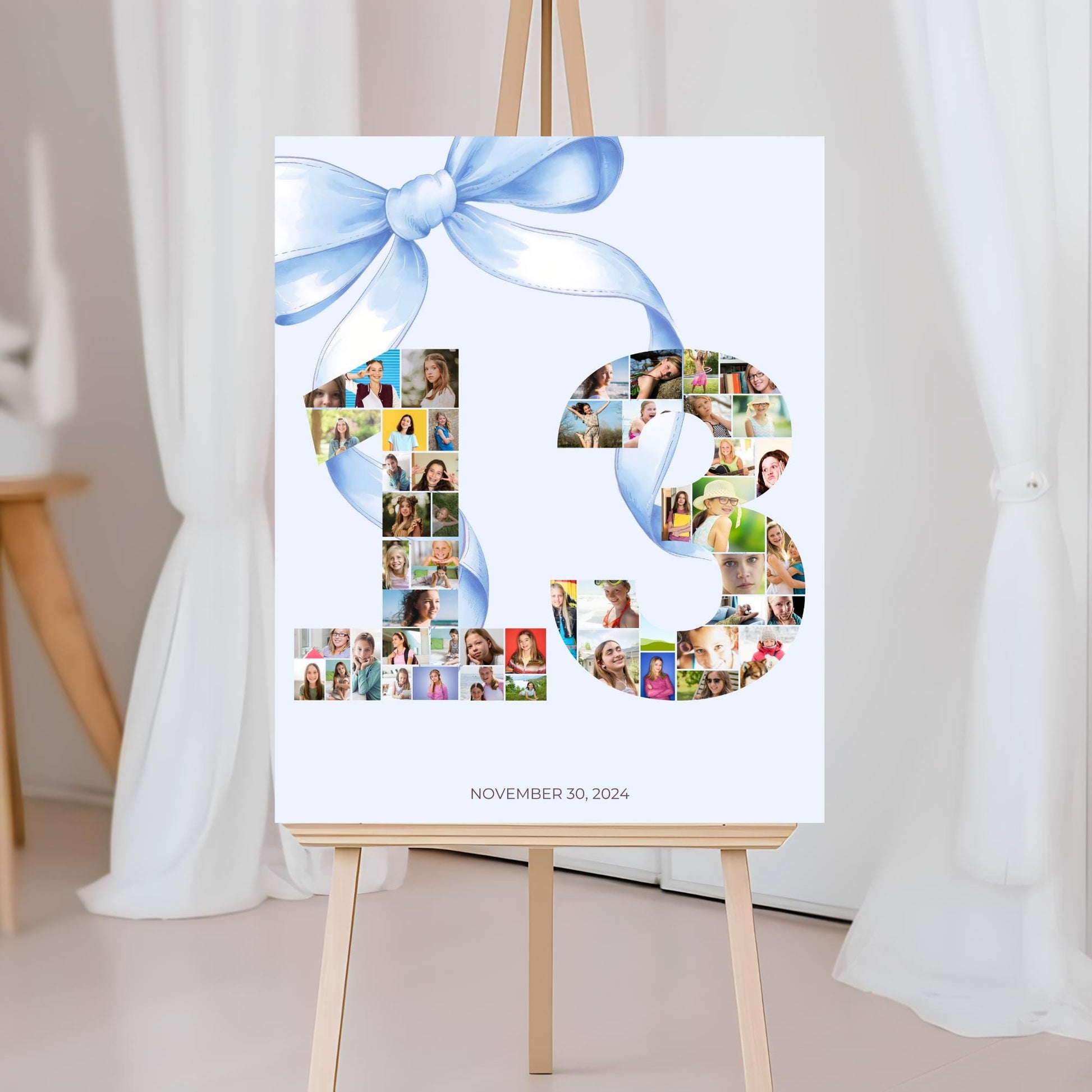 13th birthday Photo Sign girl Blue Coquette Invite 13 year old girl Birthday Girl thirteenth Blue Bow Birthday Teen Birthday Party