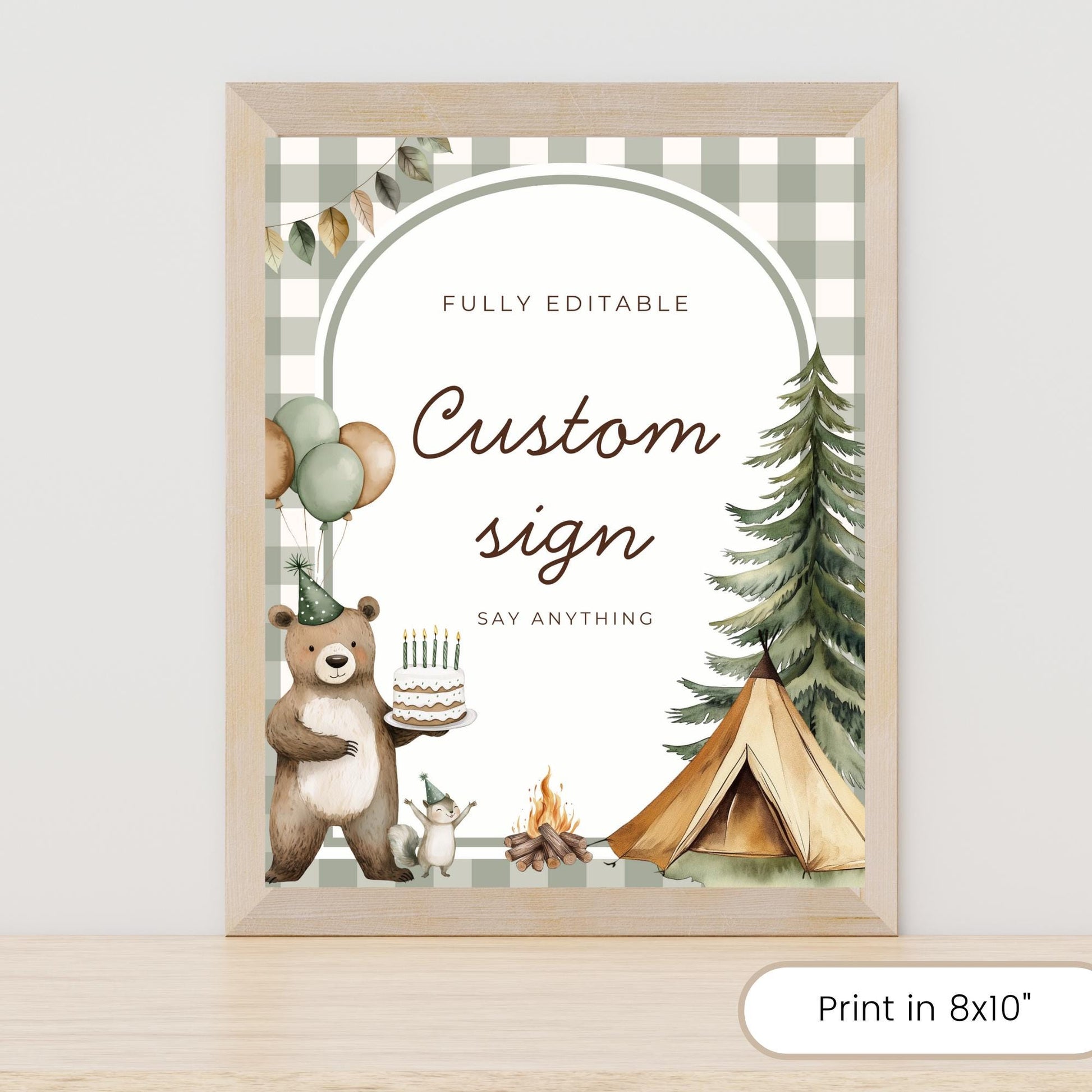 One Happy Camper Birthday Editable Custom Sign Camping Theme 1st Birthday Sign Woodland First Birthday Table Sign Lumberjack party decor