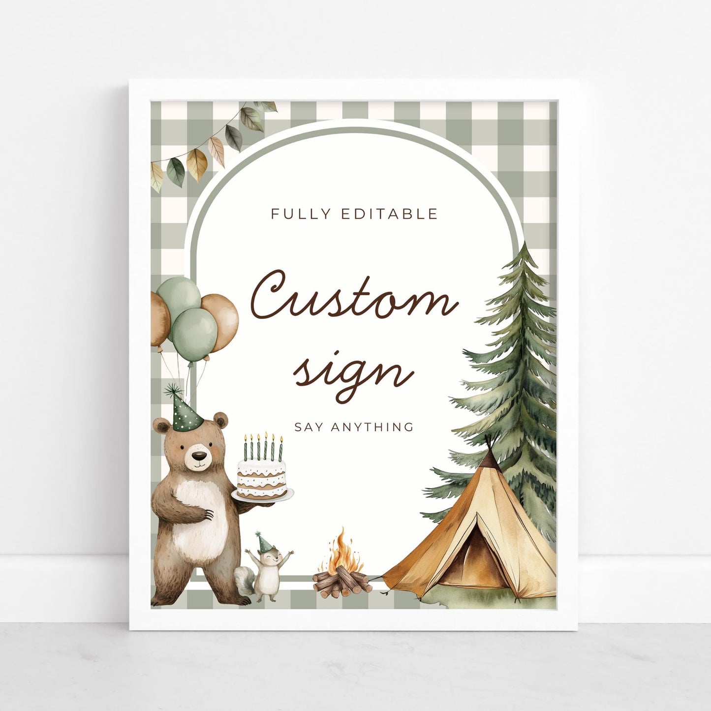 One Happy Camper Birthday Editable Custom Sign Camping Theme 1st Birthday Sign Woodland First Birthday Table Sign Lumberjack party decor