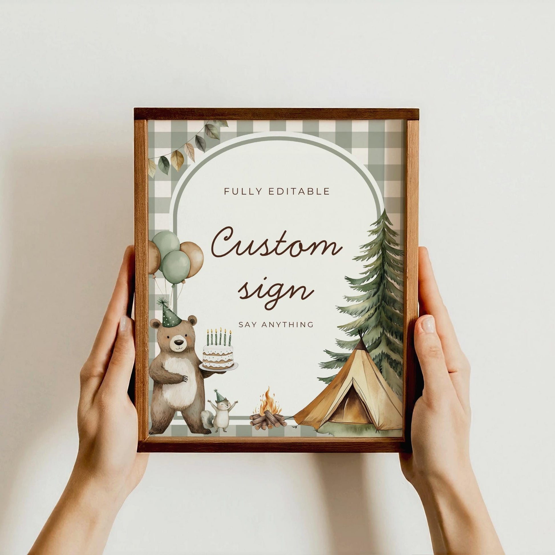 One Happy Camper Birthday Editable Custom Sign Camping Theme 1st Birthday Sign Woodland First Birthday Table Sign Lumberjack party decor