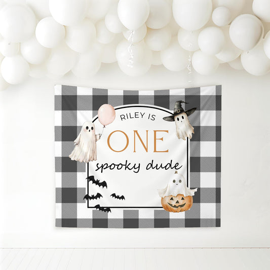 One Spooky Dude Birthday Personalized Banner 1st Birthday First Boo day Party Decor Photo Backdrop Ghost Banner Halloween First Birthday