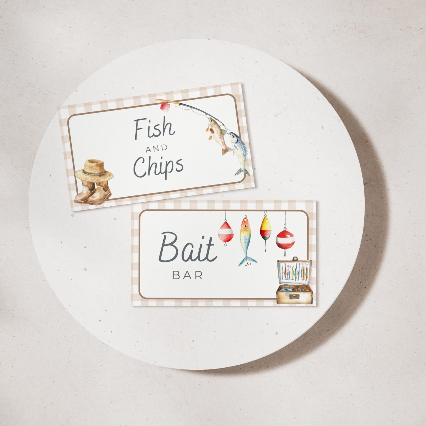 OFishAlly One Birthday Buffet Labels Fishing 1st Birthday Place Cards First Birthday Food Labels The Big One Birthday Reeling in the Fun