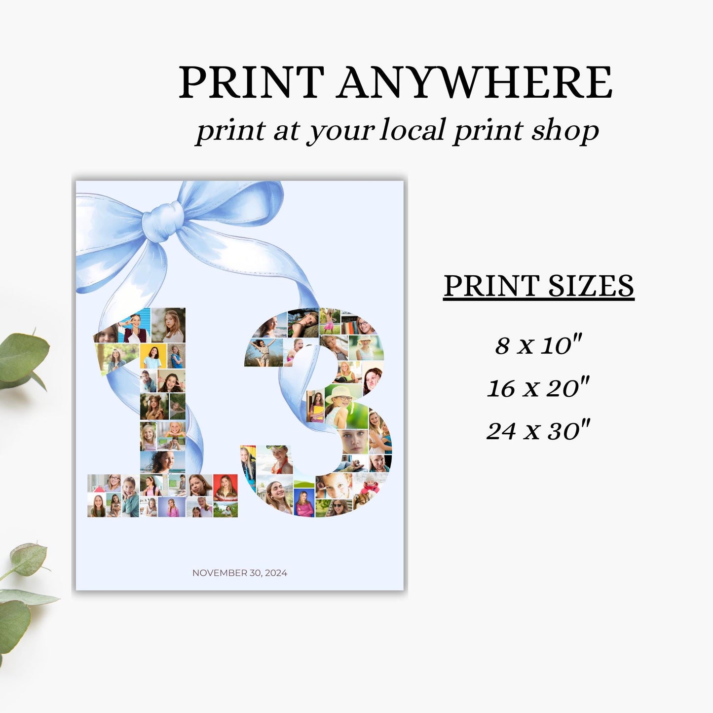 13th birthday Photo Sign girl Blue Coquette Invite 13 year old girl Birthday Girl thirteenth Blue Bow Birthday Teen Birthday Party