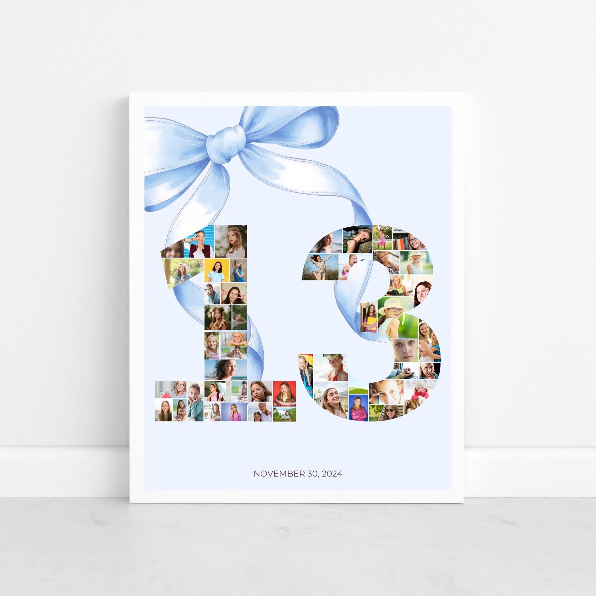 13th birthday Photo Sign girl Blue Coquette Invite 13 year old girl Birthday Girl thirteenth Blue Bow Birthday Teen Birthday Party