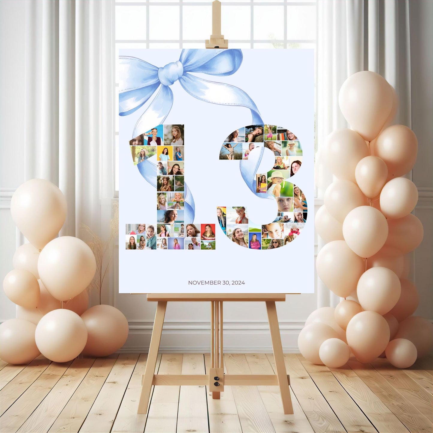 13th birthday Photo Sign girl Blue Coquette Invite 13 year old girl Birthday Girl thirteenth Blue Bow Birthday Teen Birthday Party