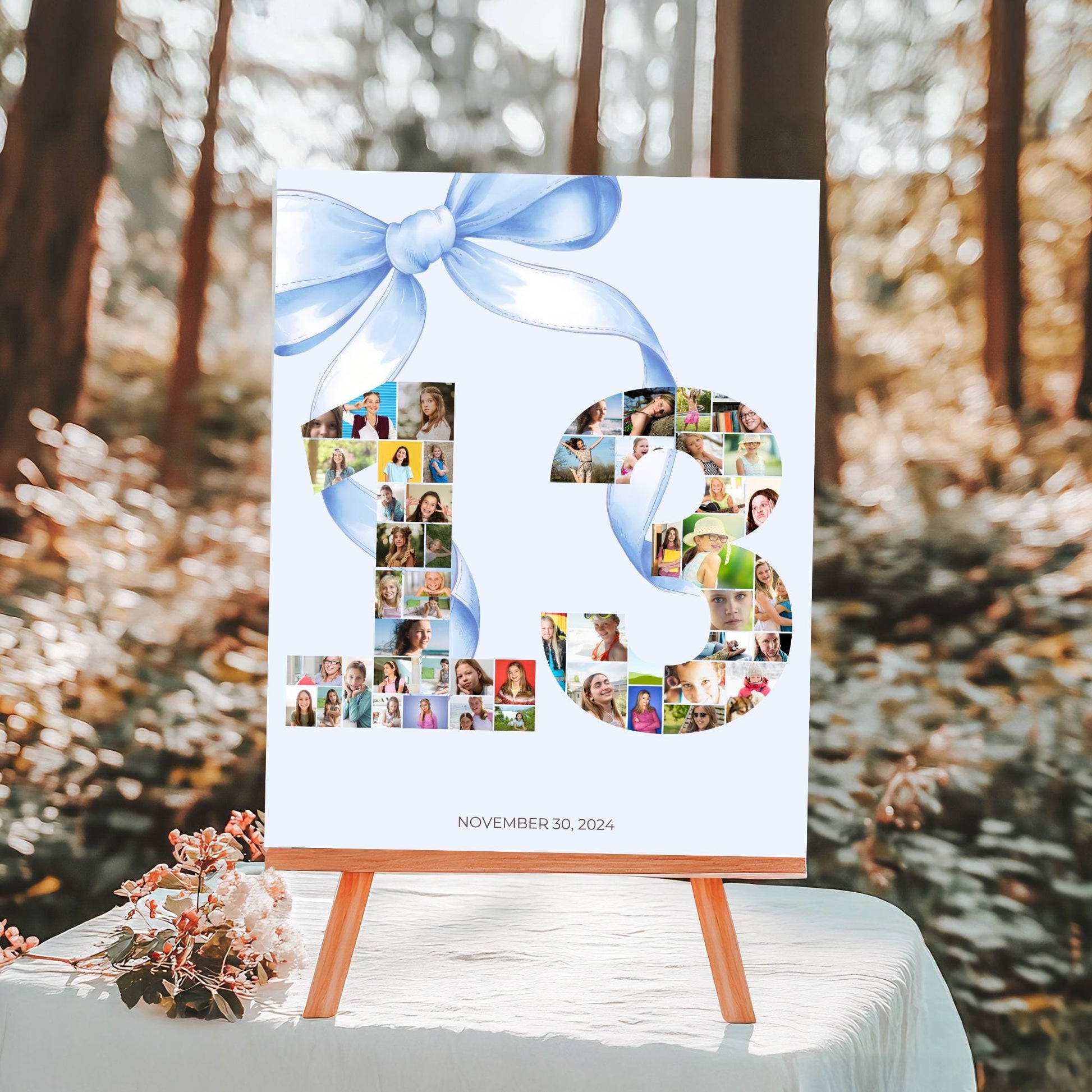 13th birthday Photo Sign girl Blue Coquette Invite 13 year old girl Birthday Girl thirteenth Blue Bow Birthday Teen Birthday Party