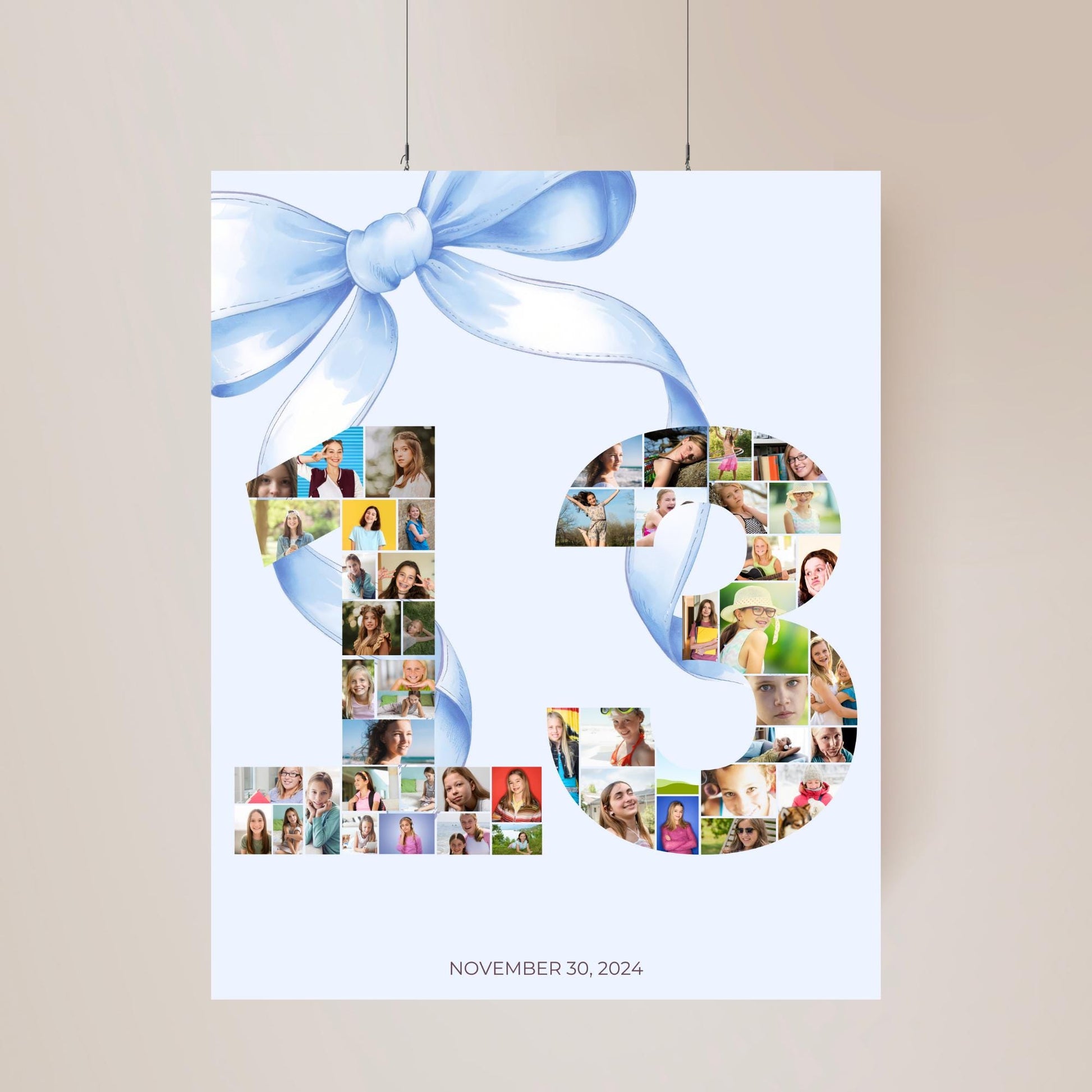 13th birthday Photo Sign girl Blue Coquette Invite 13 year old girl Birthday Girl thirteenth Blue Bow Birthday Teen Birthday Party