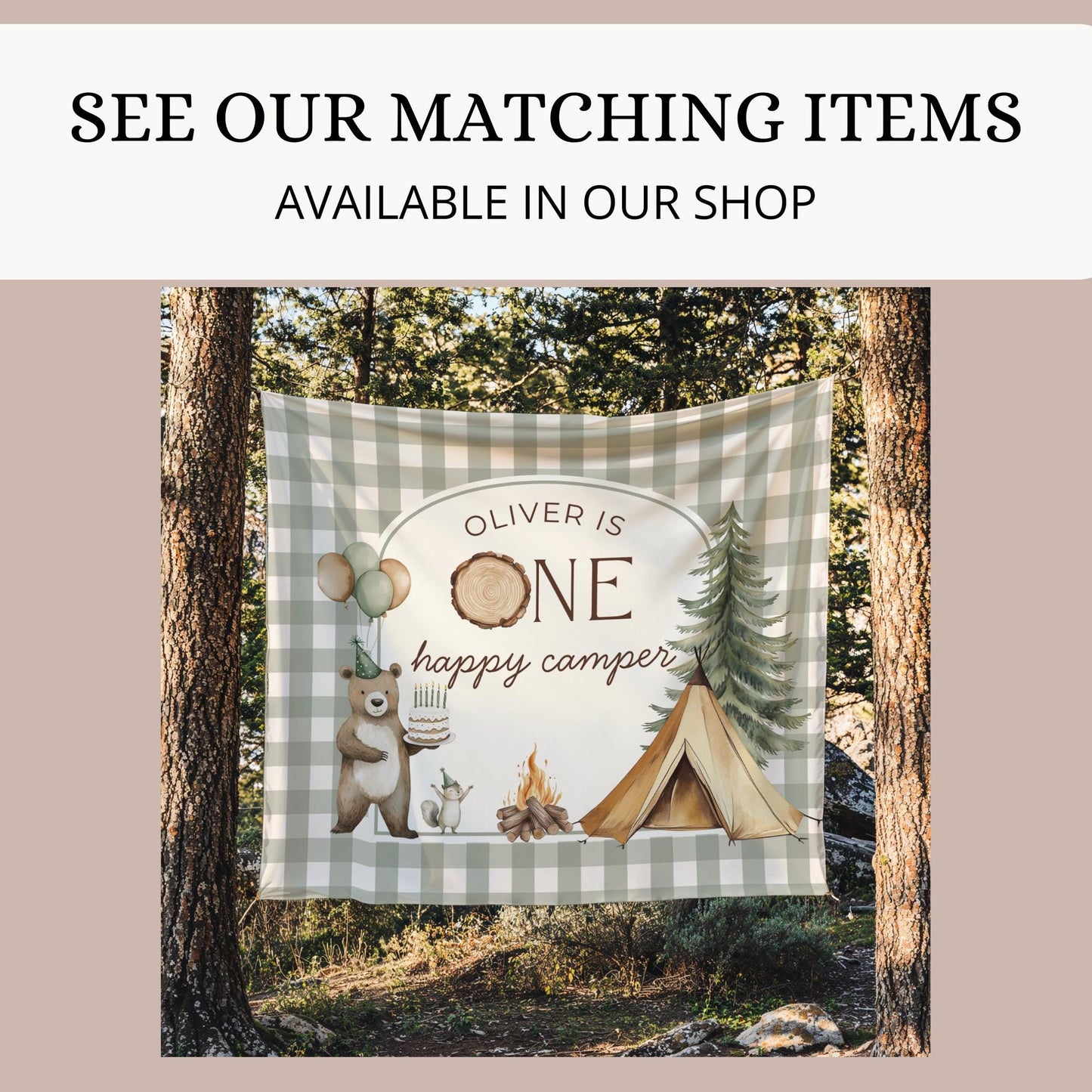 One Happy Camper Birthday Editable Custom Sign Camping Theme 1st Birthday Sign Woodland First Birthday Table Sign Lumberjack party decor