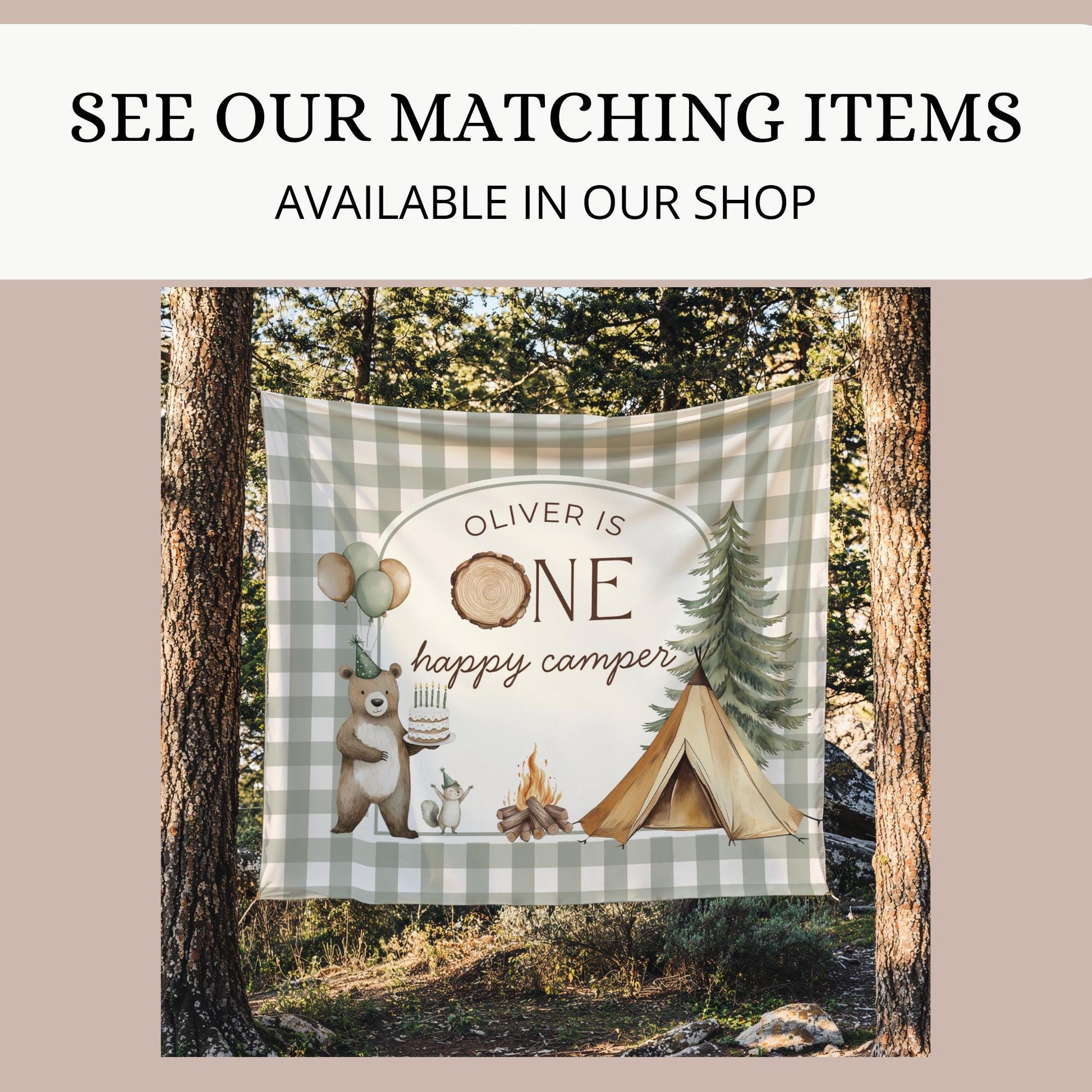 One Happy Camper Birthday Editable Custom Sign Camping Theme 1st Birthday Sign Woodland First Birthday Table Sign Lumberjack party decor
