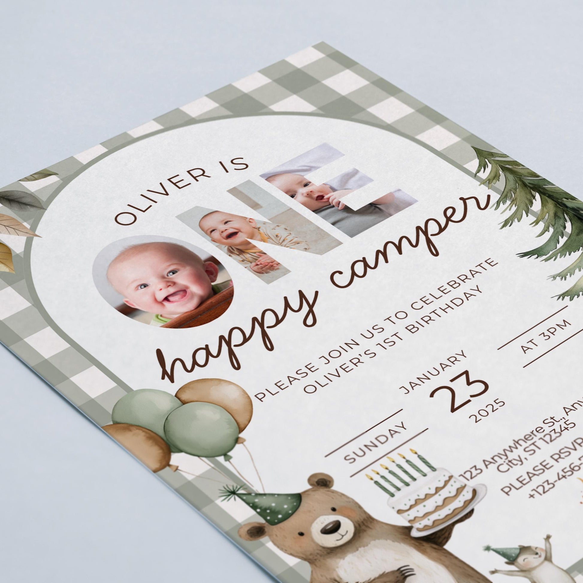 One Happy Camper Birthday Invitation Camping 1st Birthday Invite Boy Happy Camper 1st Birthday Woodland Party Evite Boy Happy Camper Decor