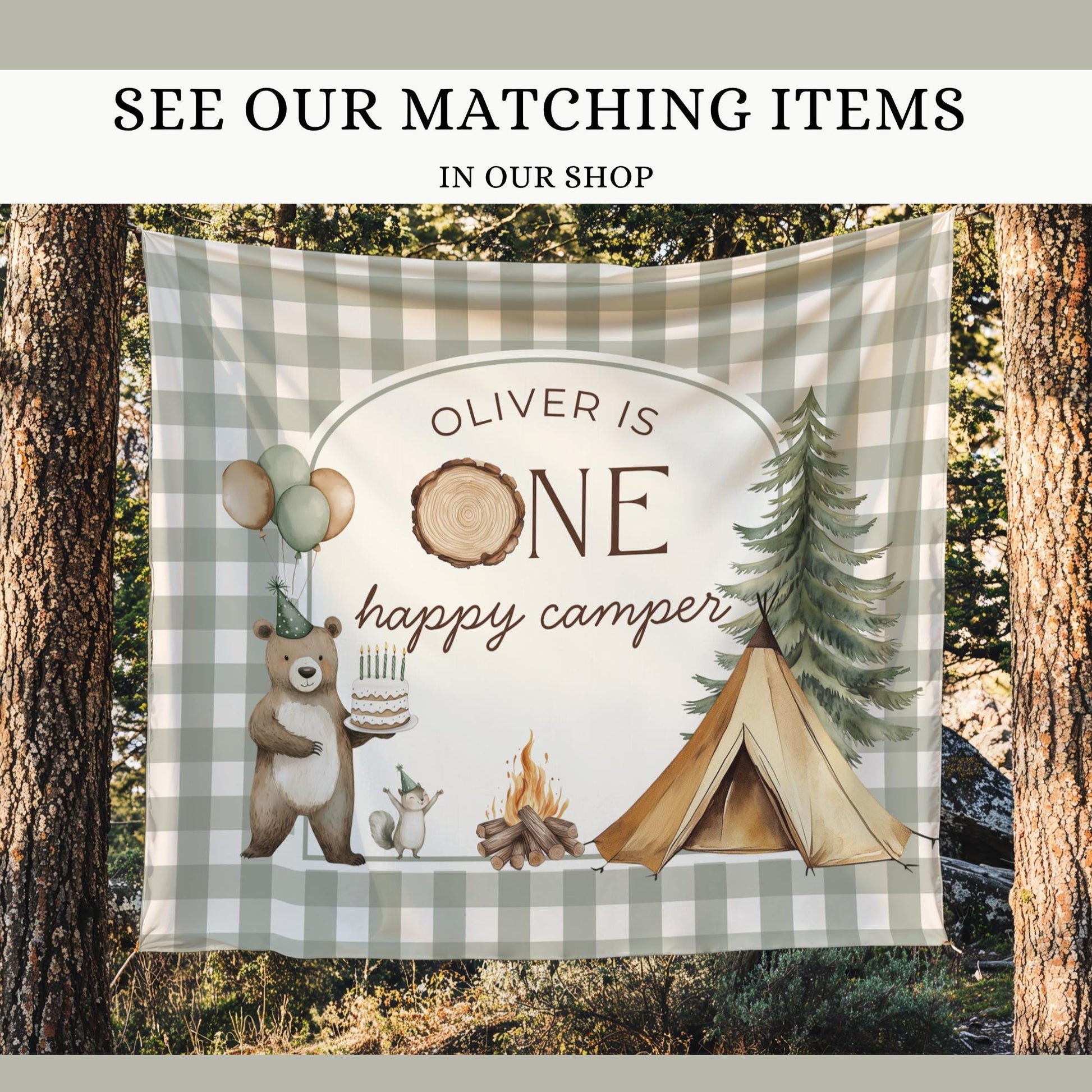 One Happy Camper Birthday Invite Camping First Birthday Party Decor Woodland 1st Birthday Bundle Lumberjack Theme Party Wild One Birthday