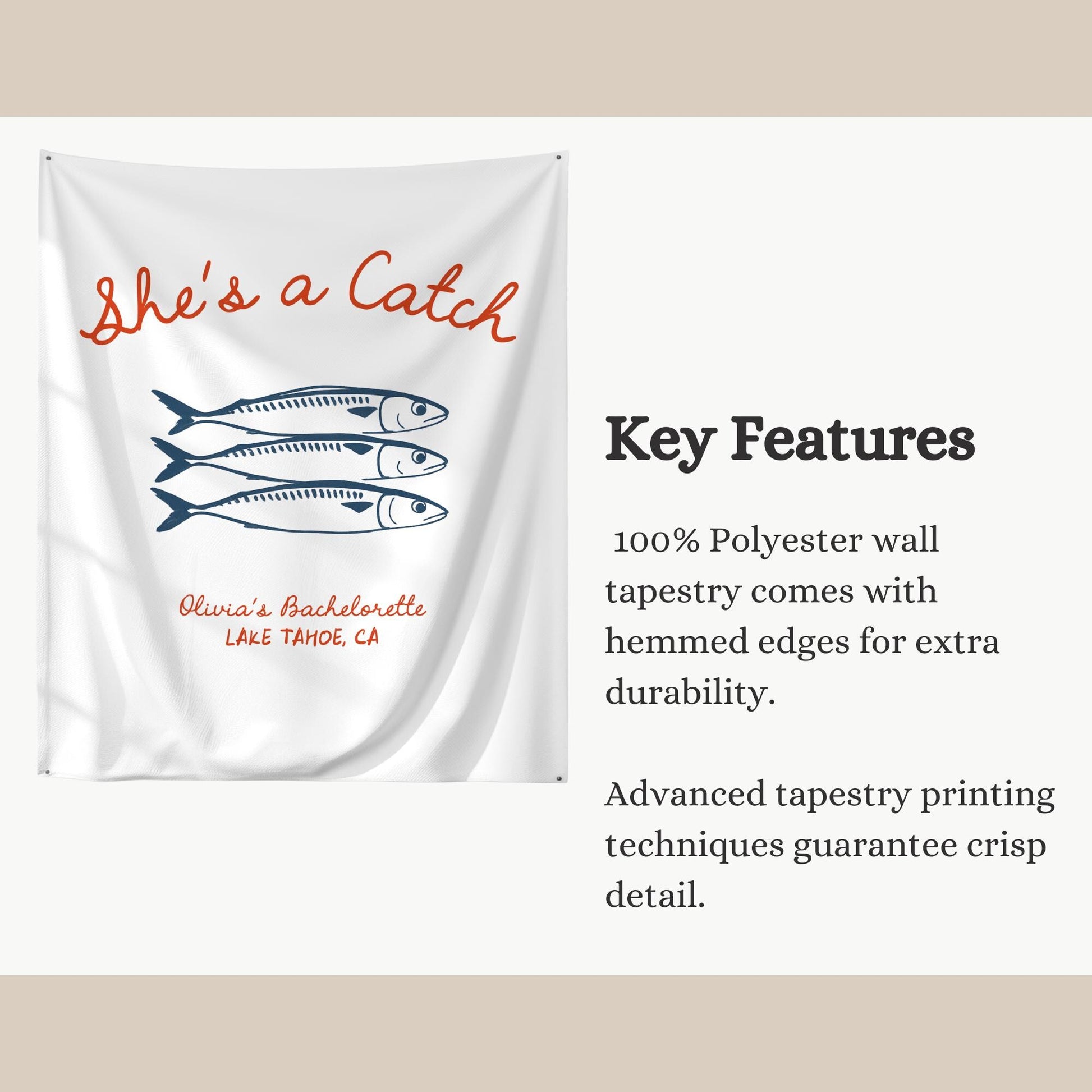 She&#39;s a Catch Bachelorette Banner Custom Fishing Theme Bachelorette Decor East Coast Bridal Shower Photo Backdrop Coastal Bachelorette Sign