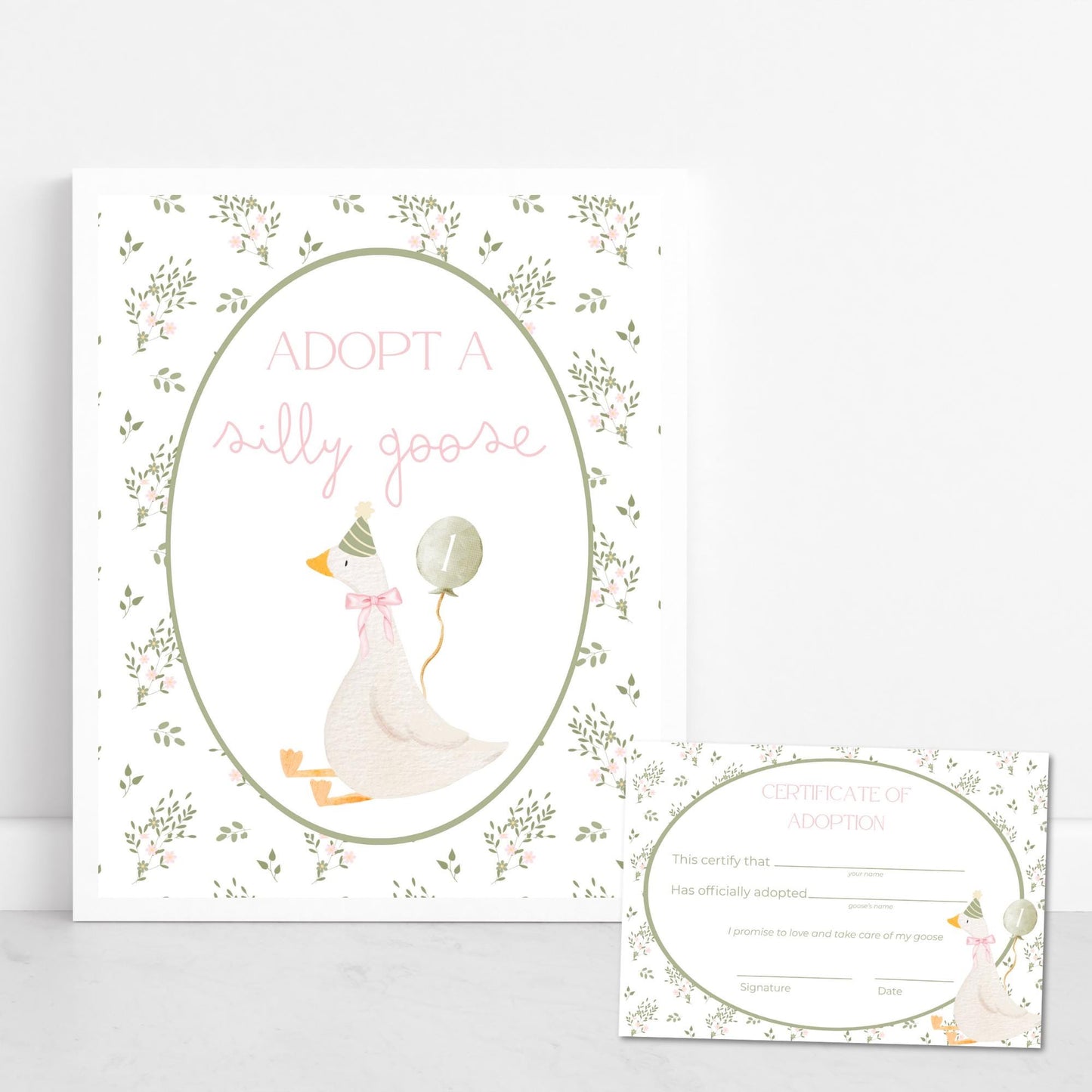 Adopt a Goose Sign, Editable Party Favor Certificate, Silly Goose Birthday Decor, Printable Instant Download