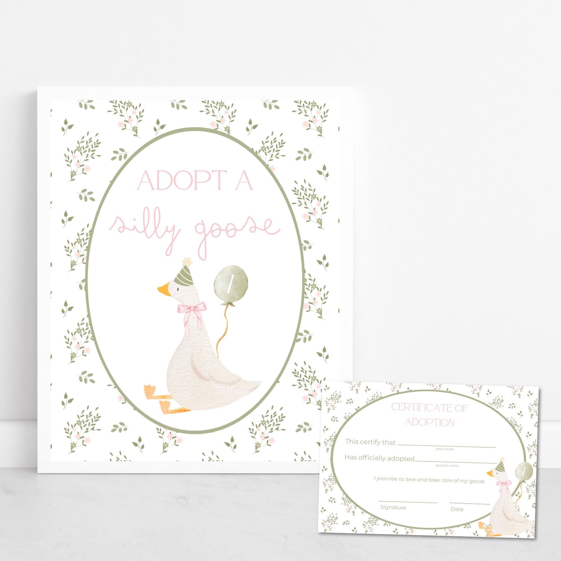 Adopt a Goose Sign, Editable Party Favor Certificate, Silly Goose Birthday Decor, Printable Instant Download
