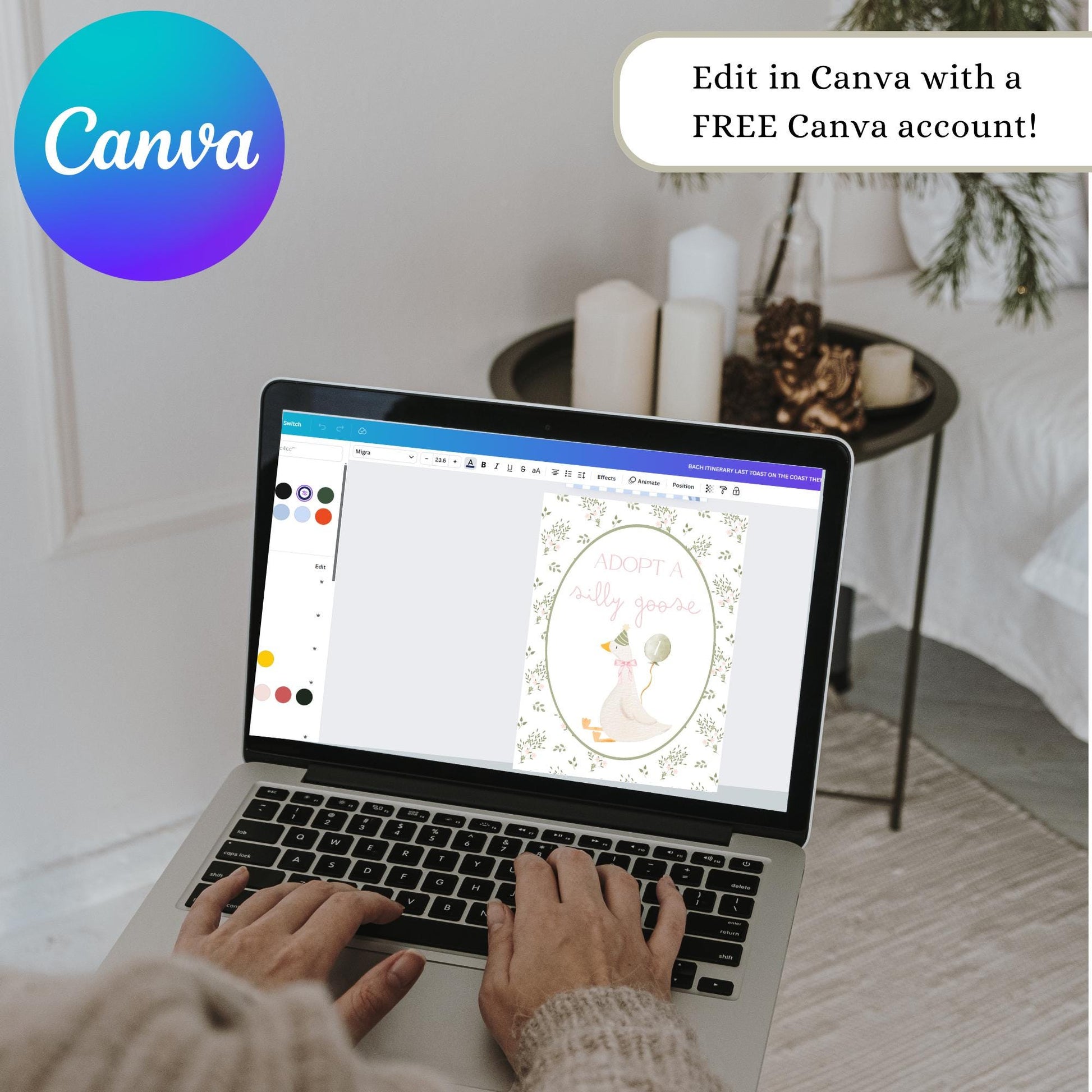 Adopt a Goose Sign, Printable Birthday Party Favor, Editable Certificate, Silly Goose Theme Decor Download