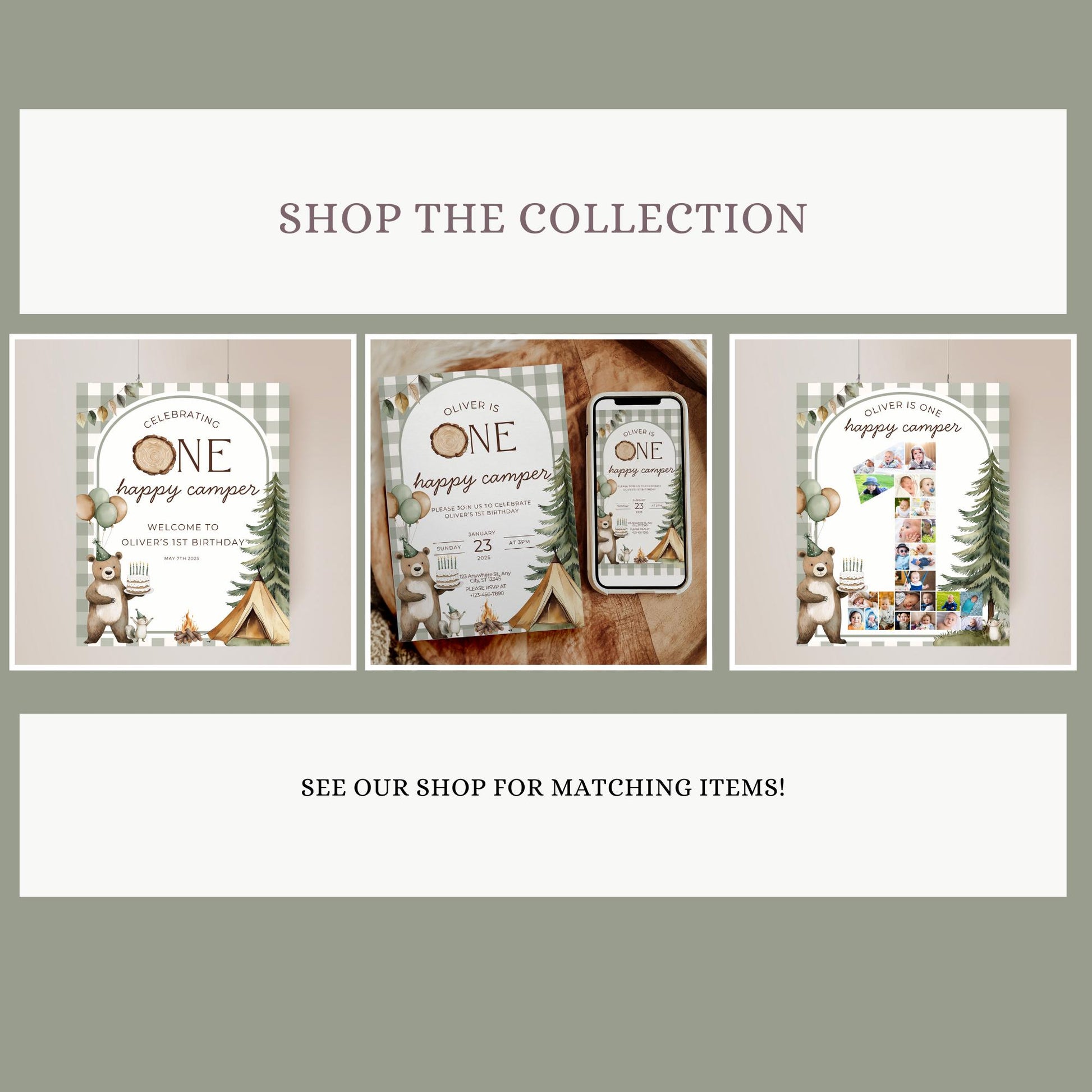 One Happy Camper Birthday Party Cupcake Toppers Editable Cake topper Camping themed Party Woodland First 1st Birthday Party Wild One