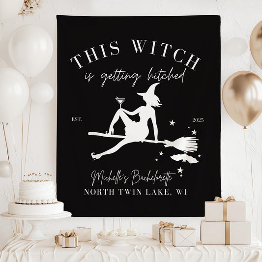 This Witch is Getting Hitched bachelorette Party Witch Bach Decor Halloween Hen do Sign bridal shower bach decorations Fabric Welcome sign
