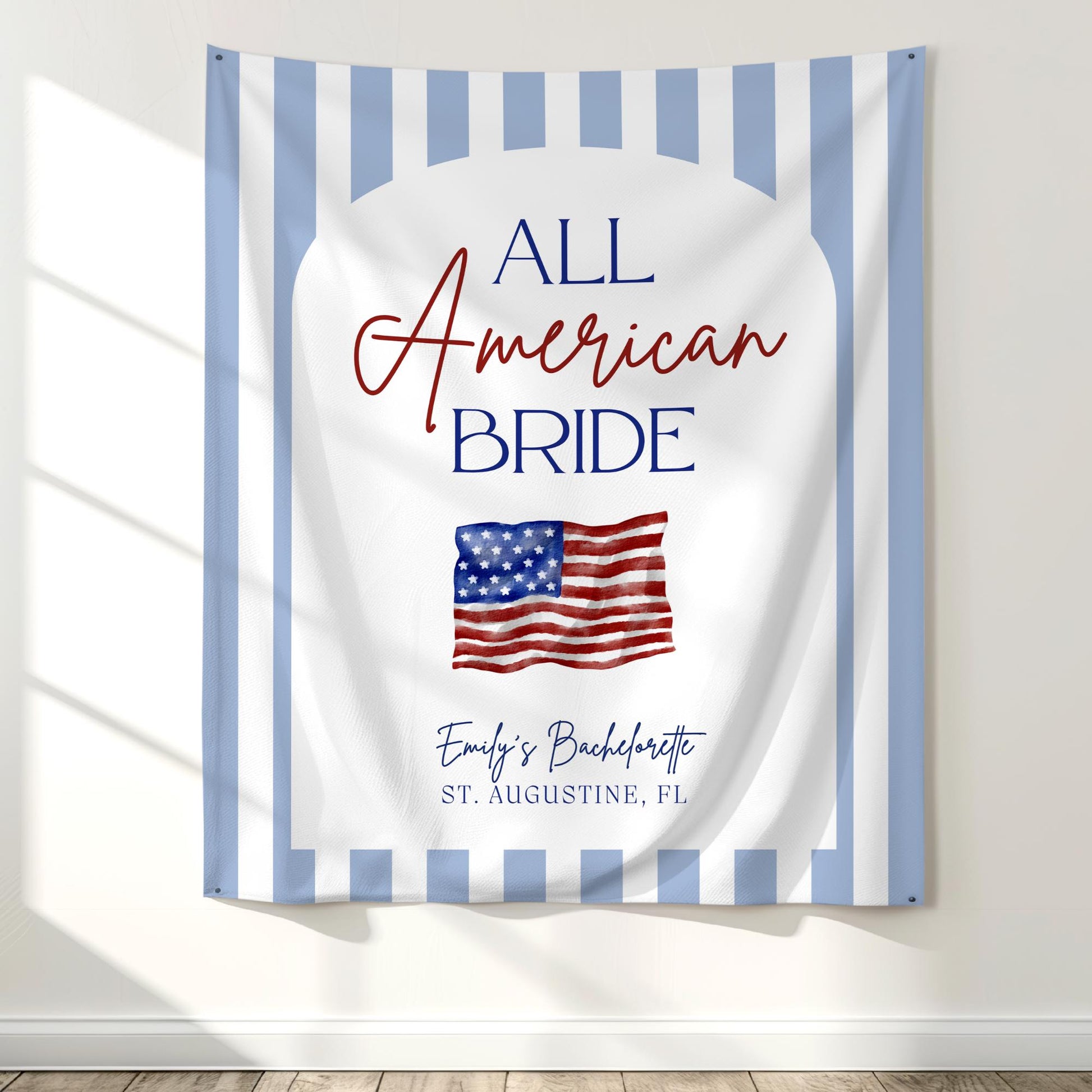 All American Bride Bachelorette Banner Red White and Blue Party Decor Patriotic Themed Sign 4th of July Bach Weekend Backdrop USA Bach Party