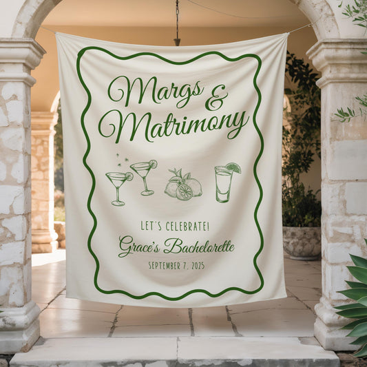 Margs and Matrimony Bachelorette Welcome Final Fiesta Bridal Shower Sign Whimsical Margarita Theme Bachelorette Tapestry Engagement Decor