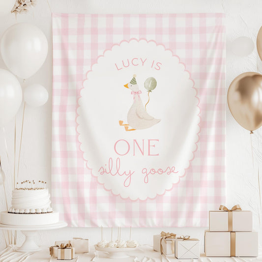 One Silly Goose Birthday Personalized Banner 1st Birthday Silly Goose Party Decor Photo Backdrop Goose Custom Banner First Birthday Ideas