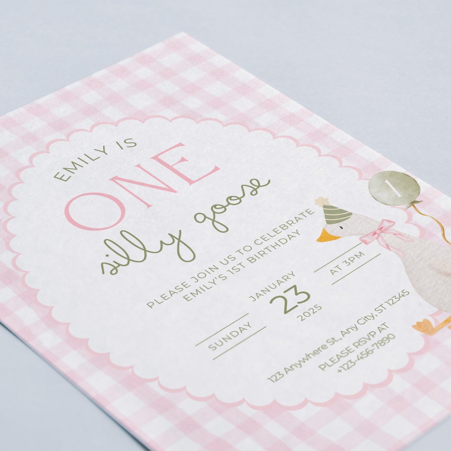 One Silly Goose Birthday Invite Vintage Floral First Birthday 1st Birthday Silly Goose Decor Editable  Invitation Nursery Rhyme Birthday