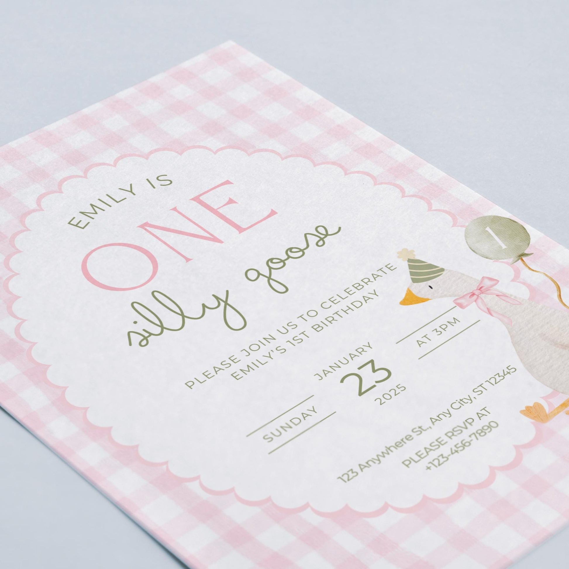 One Silly Goose Birthday Invite Vintage Floral First Birthday 1st Birthday Silly Goose Decor Editable  Invitation Nursery Rhyme Birthday