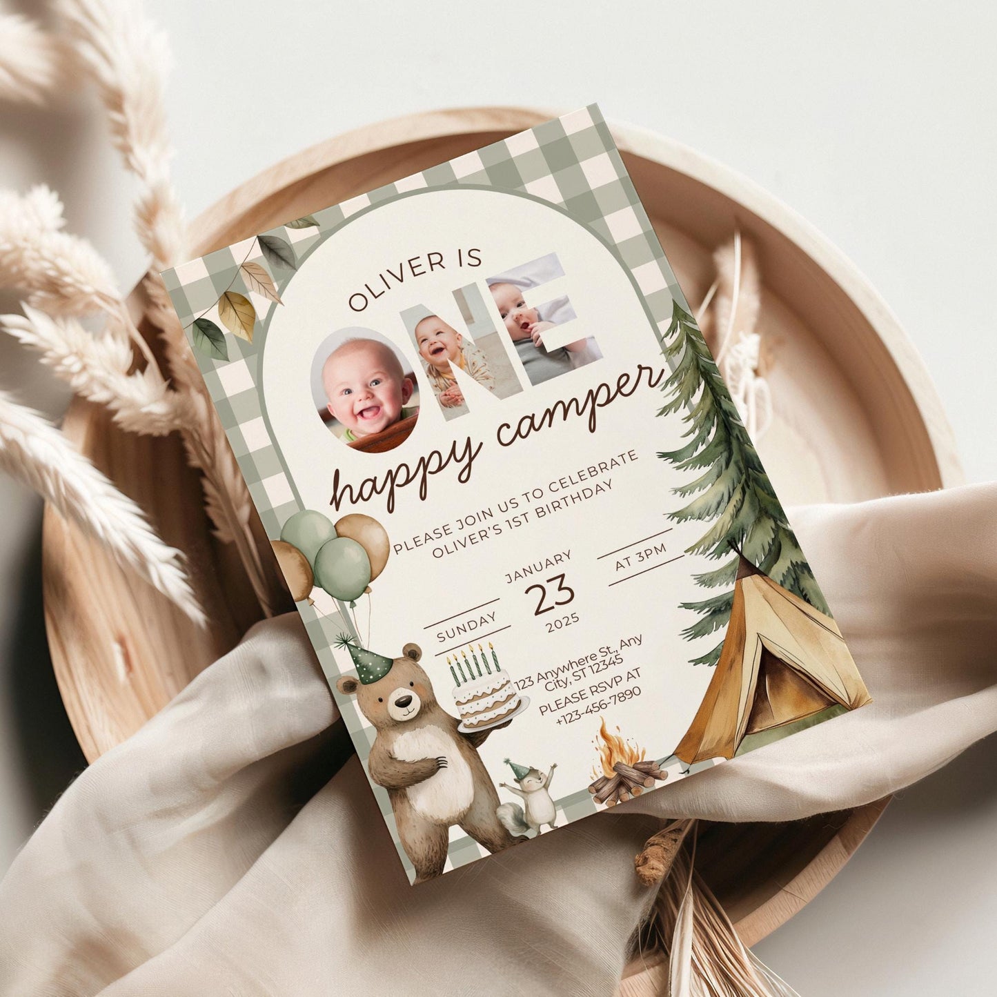 One Happy Camper Birthday Invitation Camping 1st Birthday Invite Boy Happy Camper 1st Birthday Woodland Party Evite Boy Happy Camper Decor