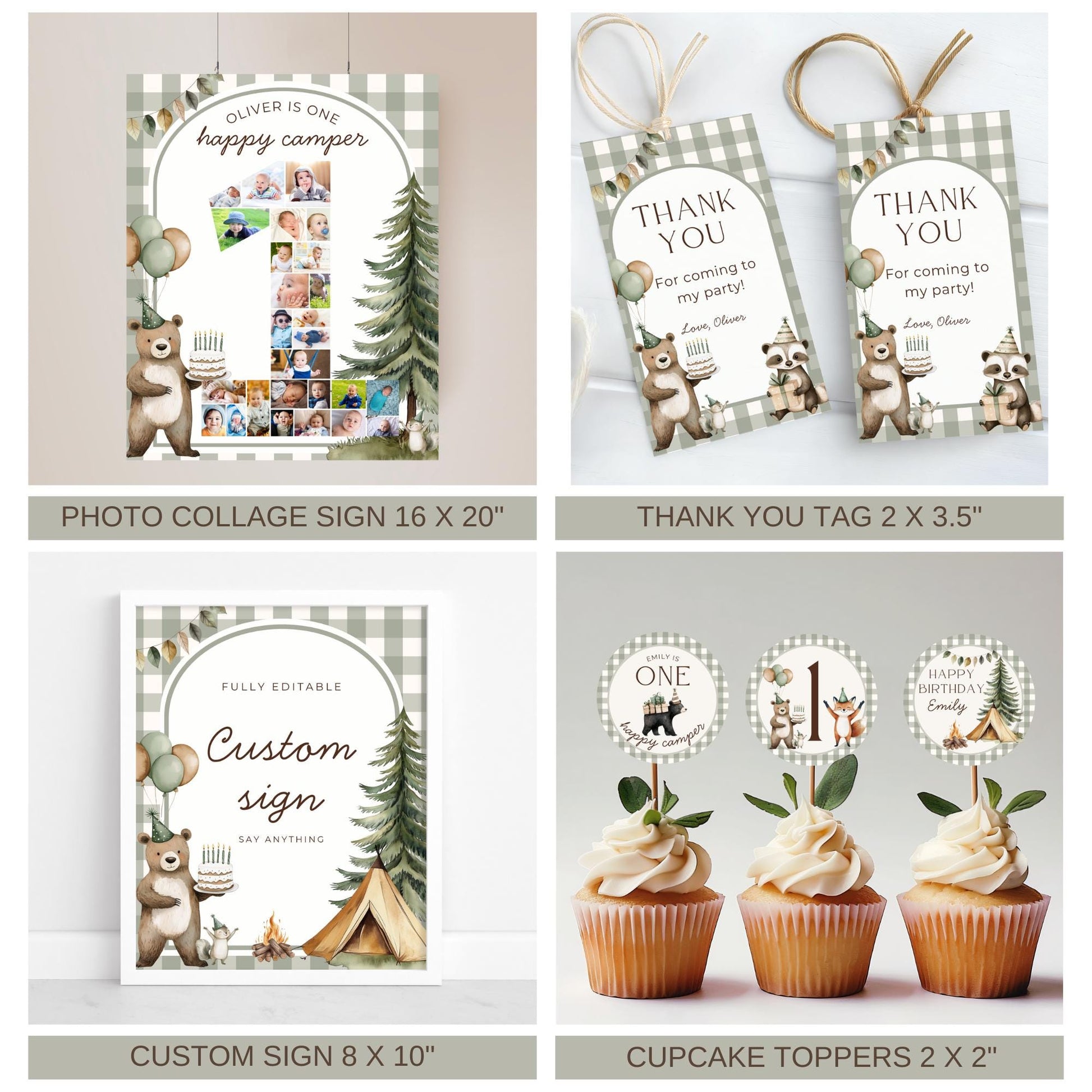 One Happy Camper Birthday Invite Camping First Birthday Party Decor Woodland 1st Birthday Bundle Lumberjack Theme Party Wild One Birthday