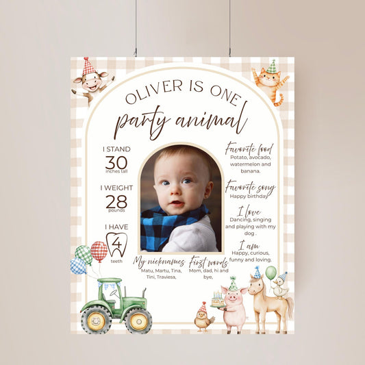 Farm Birthday Milestone Sign Barnyard Party Milestone Poster Cute Farm Animals Instant Download Editable Template First Birthday Decor