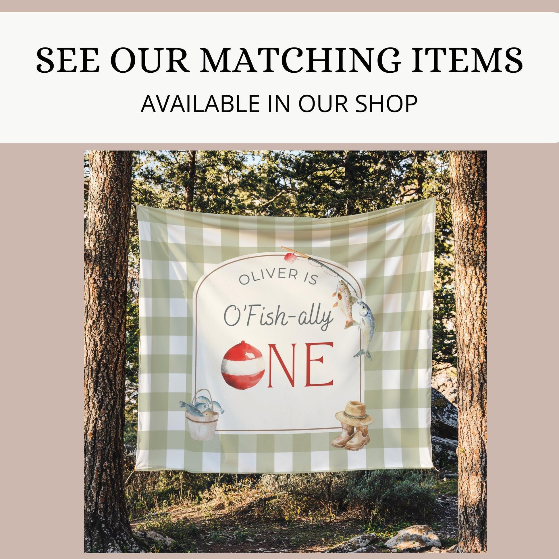 OFishally One Birthday Photo Milestone Banner Gingham Fishing 1st Birthday Bunting Banner Editable Template Monthly Milestone Photo Collage