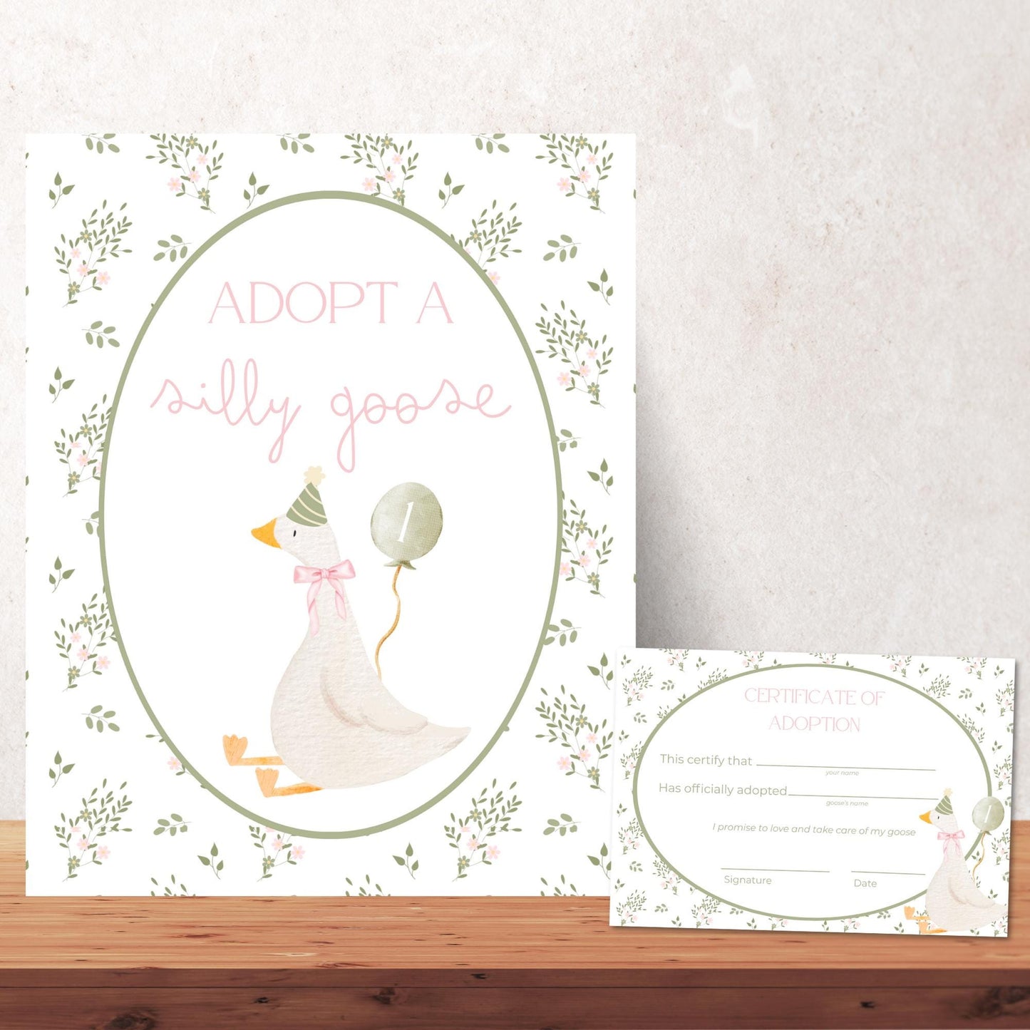 Adopt a Goose Sign Editable Adoption Certificate Silly Goose Party Favor Printable Birthday Decor Download One Silly Goose Birthday Decor