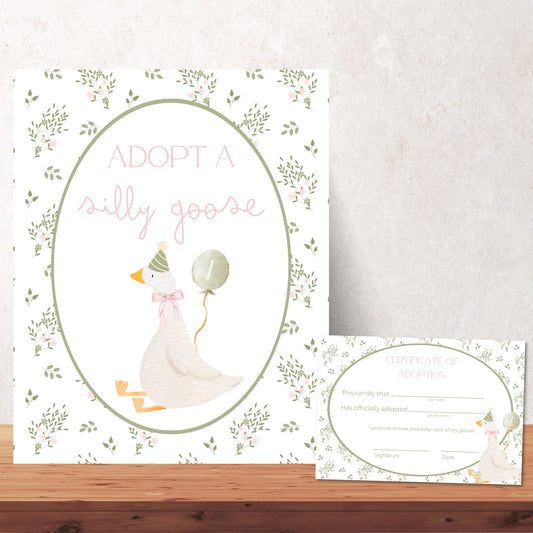 Adopt a Goose Sign Editable Adoption Certificate Silly Goose Party Favor Printable Birthday Decor Download One Silly Goose Birthday Decor