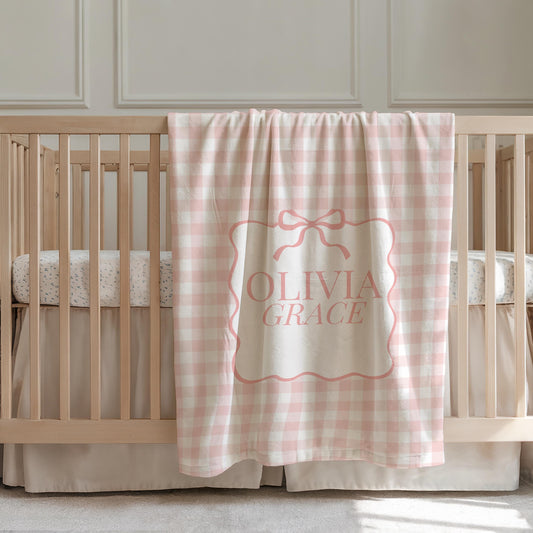 Personalized Blanket Baby Girl Coquette Blanket Gingham Baby Blanket Custom Baby Gift Girl Baby Shower Gift New Baby Girl Gift Blanket