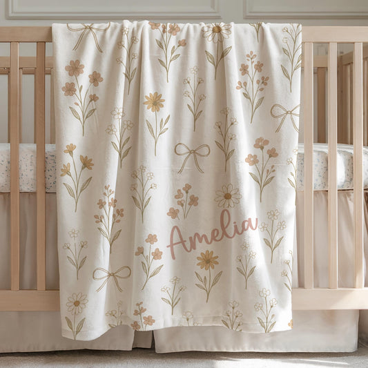 Coquette Blanket Floral Personalized Blanket Baby Girl Floral Baby Blanket Custom Baby Gift Girl Baby Shower Gift New Baby Boho Gift Blanket