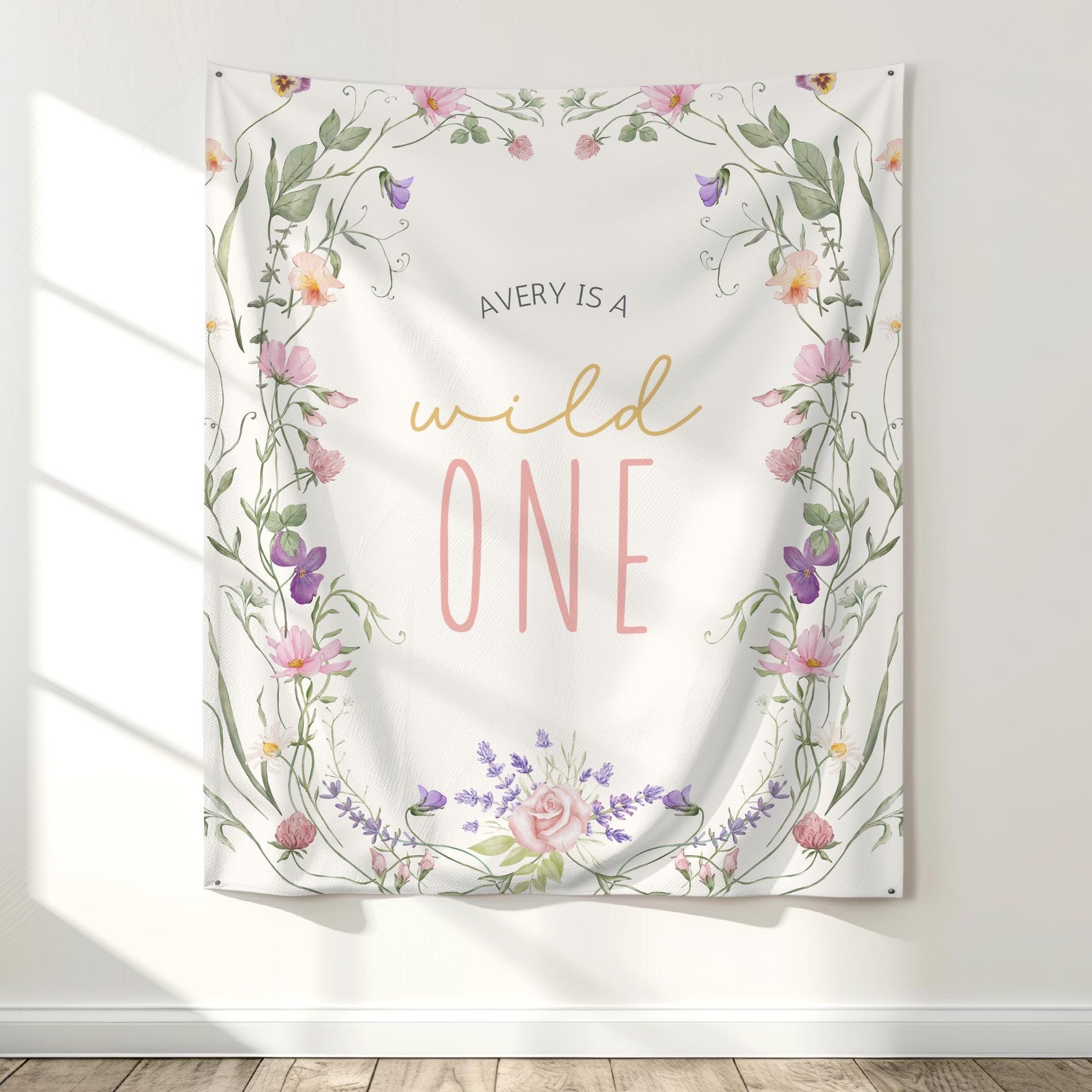 Wild One Birthday Personalized Banner 1st Birthday Wildflower Party Decor Photo Backdrop One Wildflower Custom Banner Wildflower First