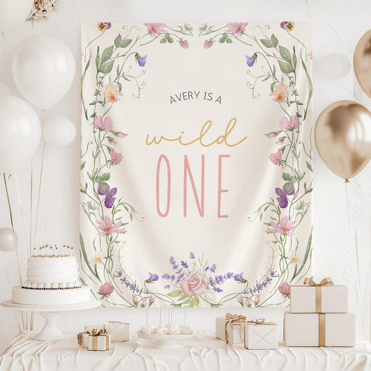 Wild One Birthday Personalized Banner 1st Birthday Wildflower Party Decor Photo Backdrop One Wildflower Custom Banner Wildflower First