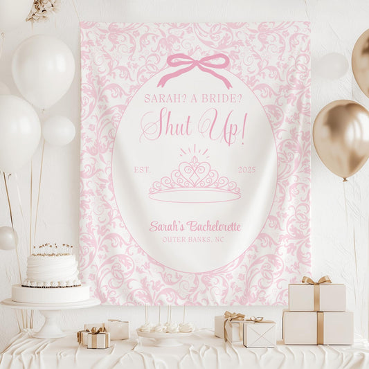 Me? A Bride? Shut Up! Banner Princess Themed Bachelorette Party Supplies Diaries Decor Princess Bridal shower Backdrop Tapestry decor Hen