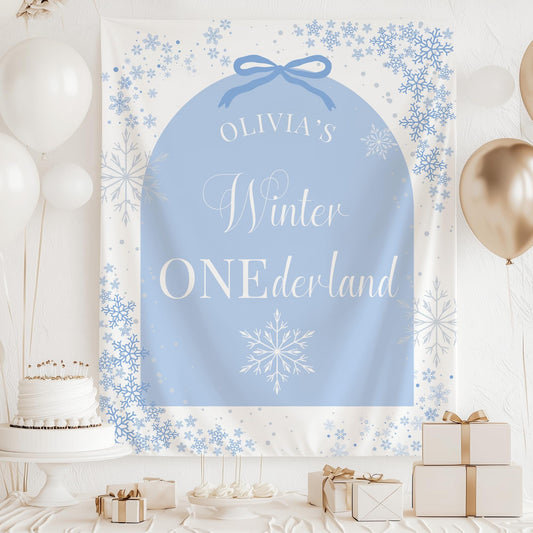 Winter Onederland Birthday Banner Winter Wonderland 1st Birthday Decor Snowflake First Birthday Welcome Sign, Christmas Birthday Tapestry