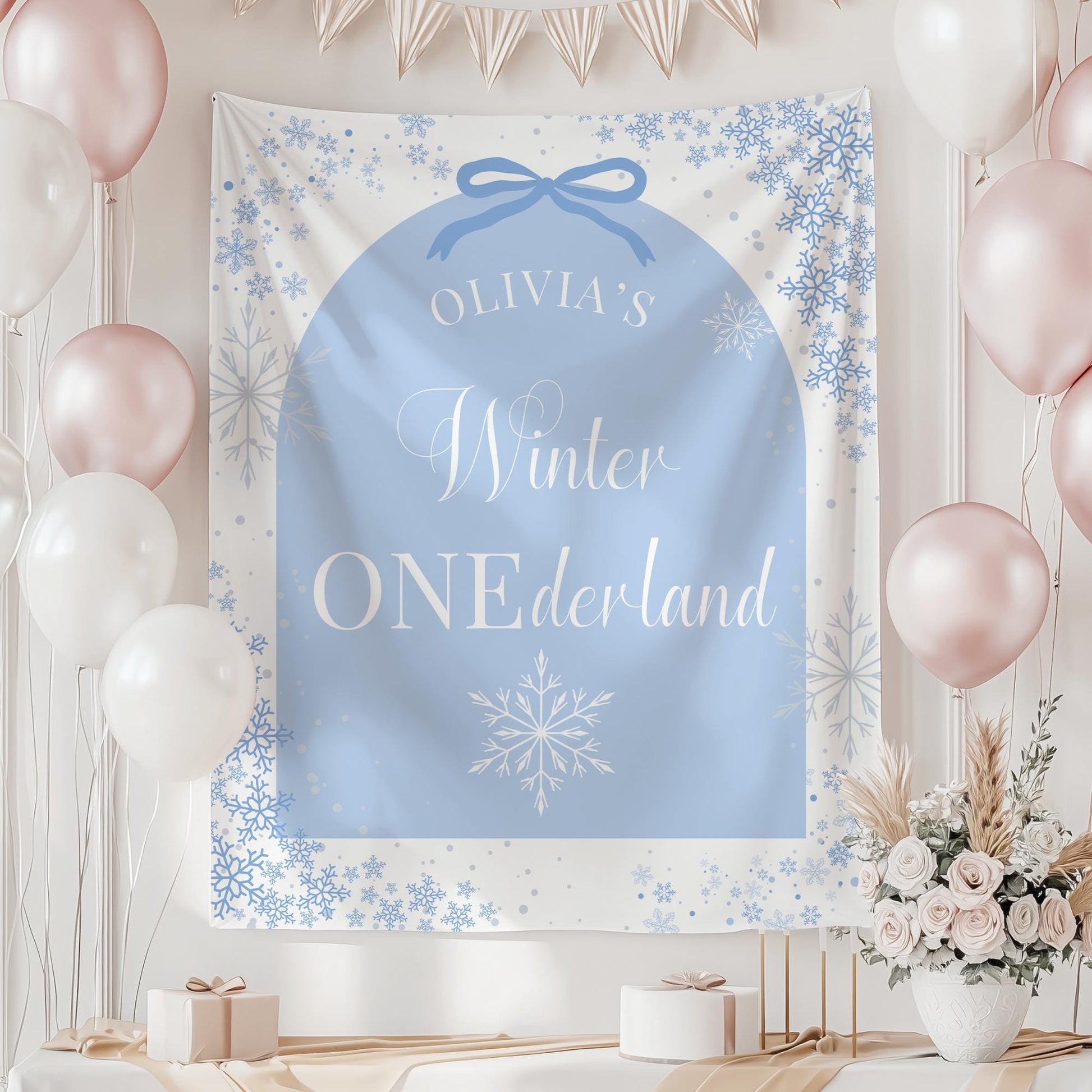 Winter Onederland Birthday Banner Winter Wonderland 1st Birthday Decor Snowflake First Birthday Welcome Sign, Christmas Birthday Tapestry
