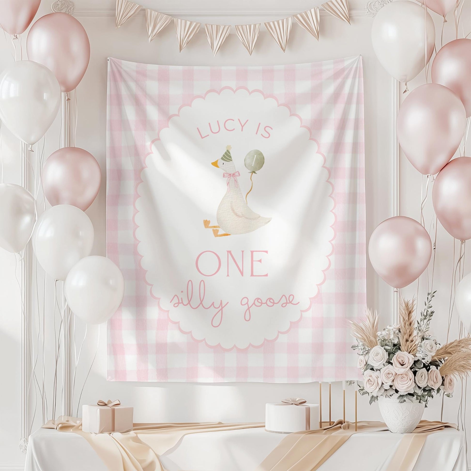 One Silly Goose Birthday Personalized Banner 1st Birthday Silly Goose Party Decor Photo Backdrop Goose Custom Banner First Birthday Ideas
